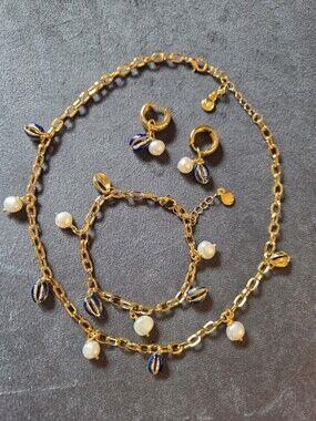 Mayamar 24k Dipped Necklace Bracelet And Earrings Set Paperclip Chain NEW
